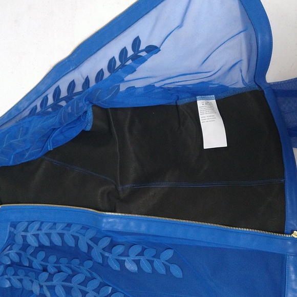 NEW! Colleen Lopez Mesh Leaf / Floral Faux Leather Jacket, Rich Blue - Picture 7 of 13